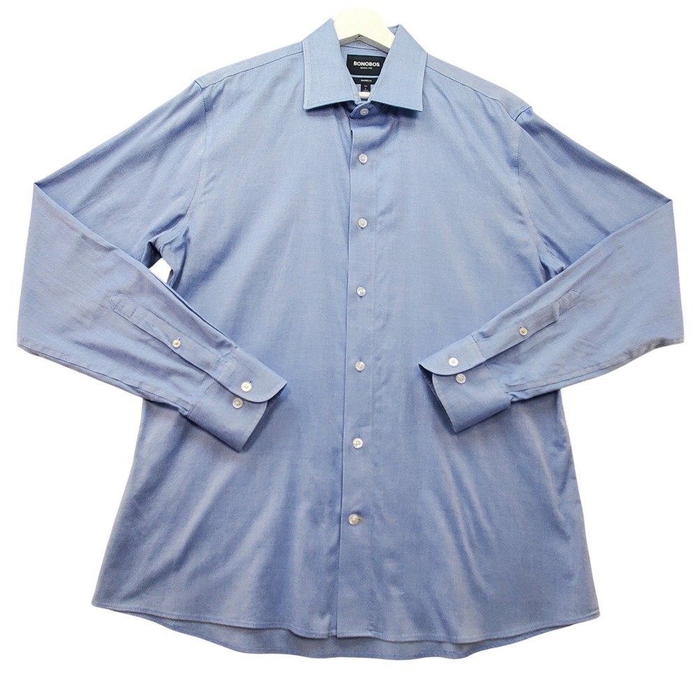 Bonobos Dress Shirt Men Large Blue Tailored‎ Fit Wrinkle-Free Cotton Stretch
